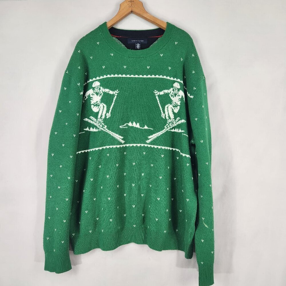 Tommy Hilfiger Skier Sweater Men's XXL Green Lux Cotton Vacation Travel Comfy